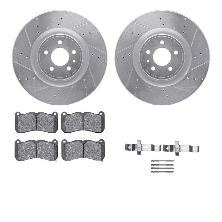 7512-54078 Drilled/Slotted Brake Rotors w/5000 Advanced Brake Pads Kit & Hardware [Silver], 2013-2014 Ford/Lincoln/Mercury/Mazda