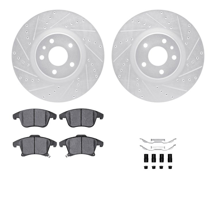 7512-54079 Drilled/Slotted Brake Rotors w/5000 Advanced Brake Pads Kit & Hardware [Silver], 2013-2020 Ford/Lincoln/Mercury/Mazda