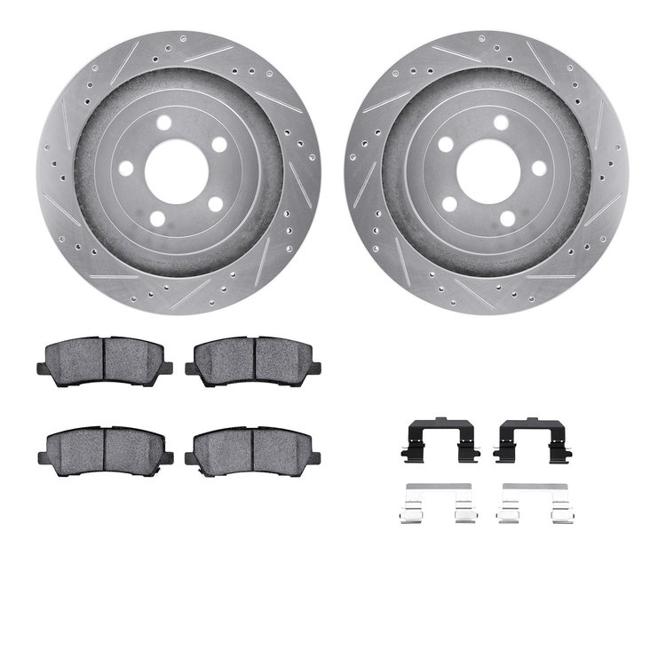 7512-54080 Drilled/Slotted Brake Rotors w/5000 Advanced Brake Pads Kit & Hardware [Silver], Fits Select Ford/Lincoln/Mercury/Maz