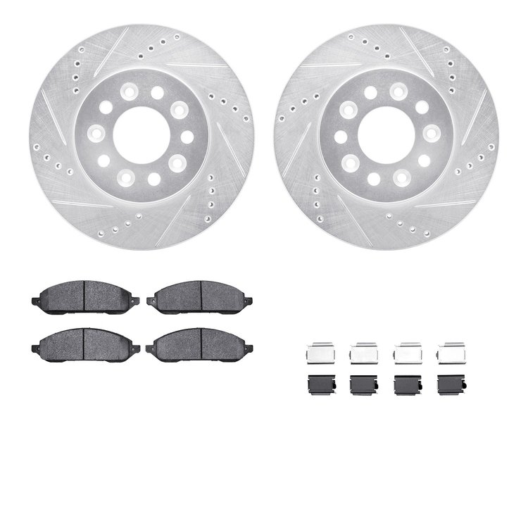 7512-54086 Drilled/Slotted Brake Rotors w/5000 Advanced Brake Pads Kit & Hardware [Silver], 2004-2007 Ford/Lincoln/Mercury/Mazda
