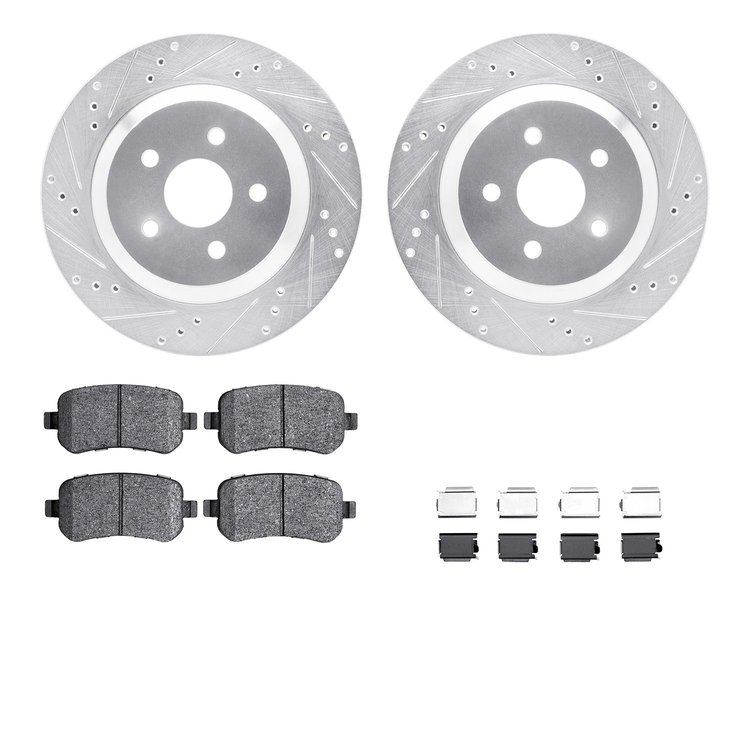7512-54087 Drilled/Slotted Brake Rotors w/5000 Advanced Brake Pads Kit & Hardware [Silver], 2004-2007 Ford/Lincoln/Mercury/Mazda