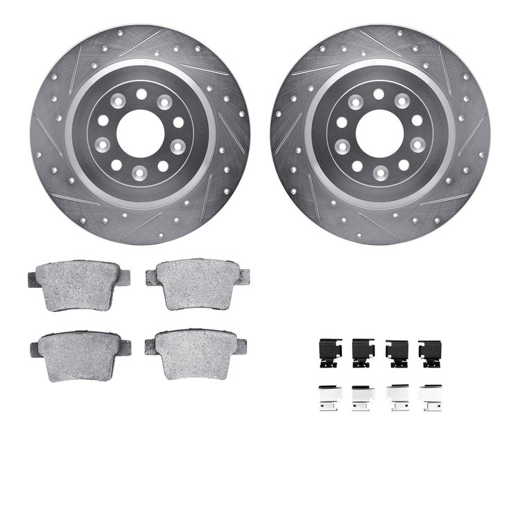 7512-54088 Drilled/Slotted Brake Rotors w/5000 Advanced Brake Pads Kit & Hardware [Silver], 2005-2009 Ford/Lincoln/Mercury/Mazda
