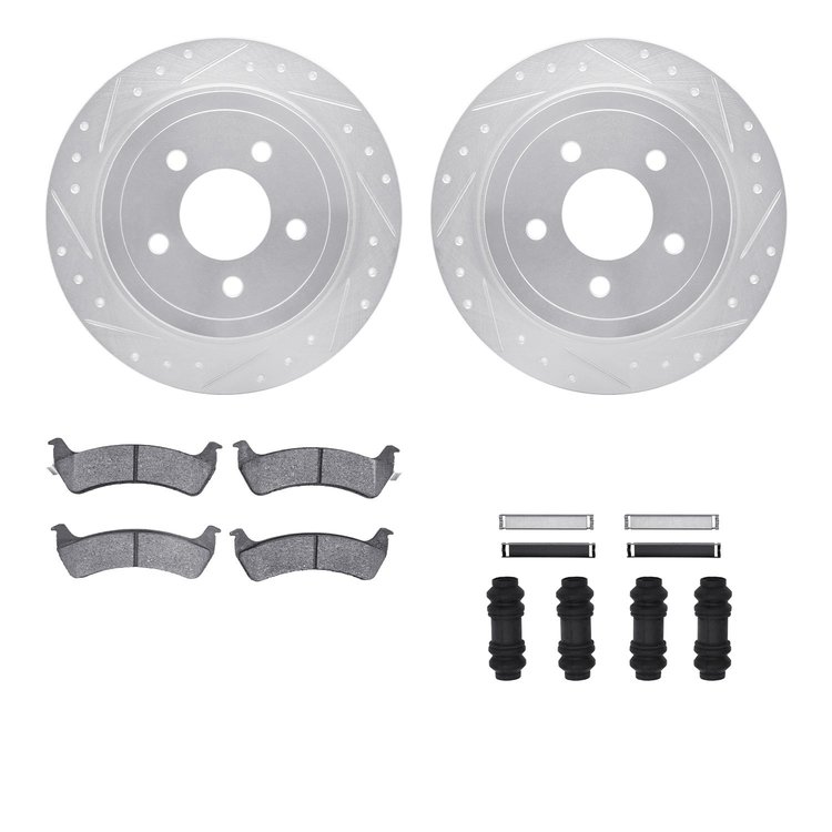 7512-54089 Drilled/Slotted Brake Rotors w/5000 Advanced Brake Pads Kit & Hardware [Silver], 2003-2005 Ford/Lincoln/Mercury/Mazda