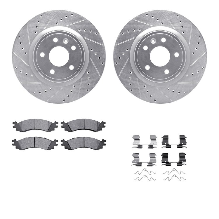 7512-54098 Drilled/Slotted Brake Rotors w/5000 Advanced Brake Pads Kit & Hardware [Silver], 2011-2012 Ford/Lincoln/Mercury/Mazda