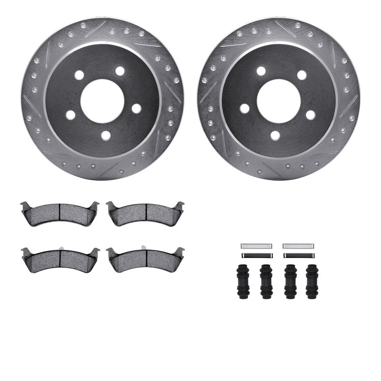 7512-54109 Drilled/Slotted Brake Rotors w/5000 Advanced Brake Pads Kit & Hardware [Silver], 1995-2002 Ford/Lincoln/Mercury/Mazda