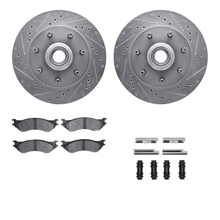 7512-54115 Drilled/Slotted Brake Rotors w/5000 Advanced Brake Pads Kit & Hardware [Silver], 1997-2004 Ford/Lincoln/Mercury/Mazda