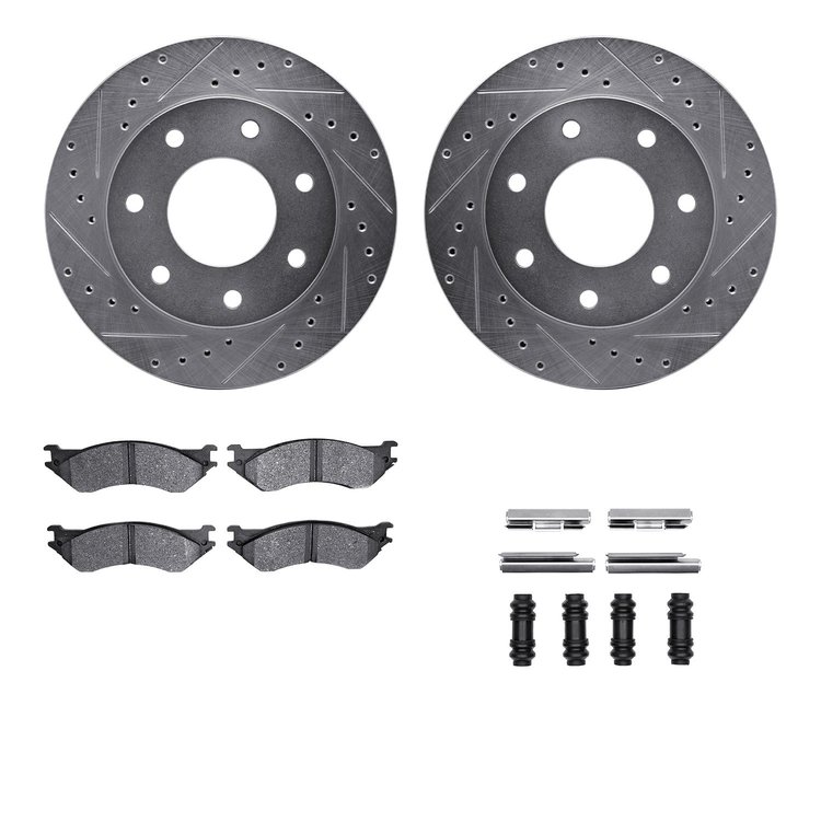 7512-54116 Drilled/Slotted Brake Rotors w/5000 Advanced Brake Pads Kit & Hardware [Silver], 1997-2004 Ford/Lincoln/Mercury/Mazda