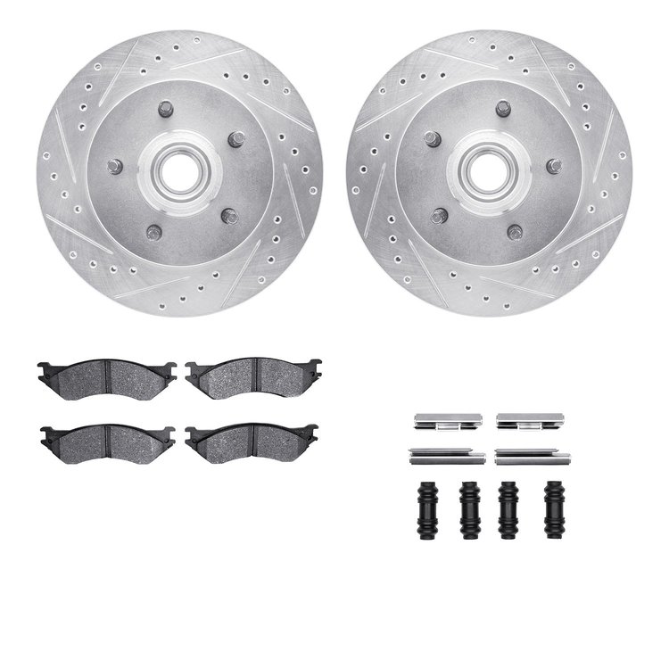 7512-54119 Drilled/Slotted Brake Rotors w/5000 Advanced Brake Pads Kit & Hardware [Silver], 1999-2004 Ford/Lincoln/Mercury/Mazda