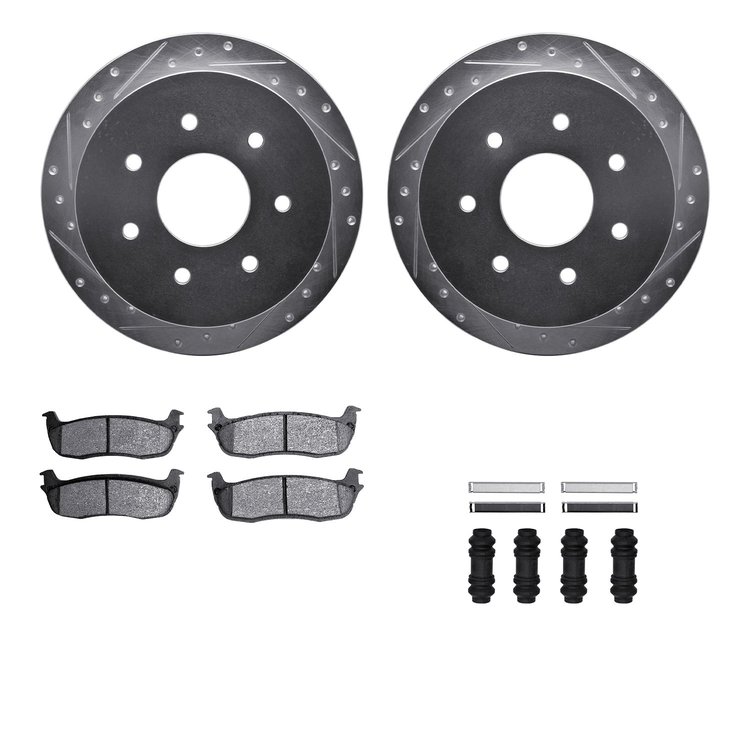 7512-54121 Drilled/Slotted Brake Rotors w/5000 Advanced Brake Pads Kit & Hardware [Silver], 1997-2004 Ford/Lincoln/Mercury/Mazda