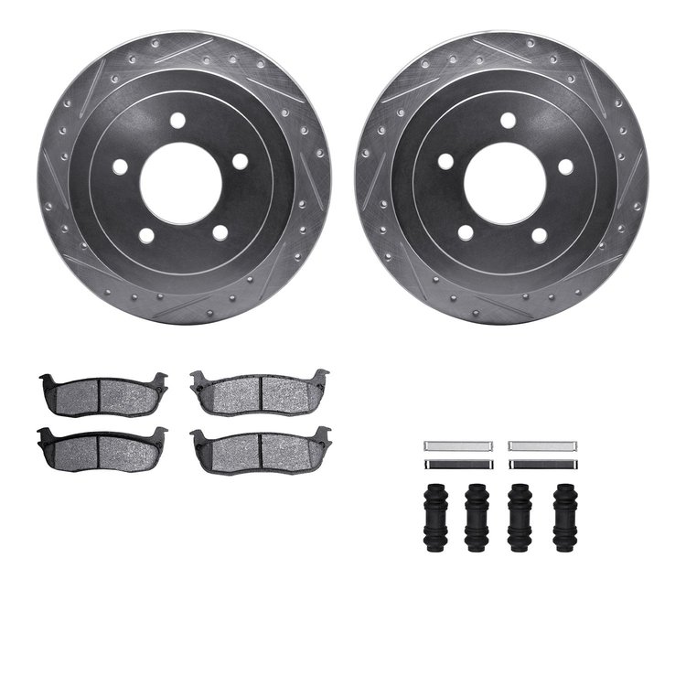 7512-54122 Drilled/Slotted Brake Rotors w/5000 Advanced Brake Pads Kit & Hardware [Silver], 1997-2004 Ford/Lincoln/Mercury/Mazda