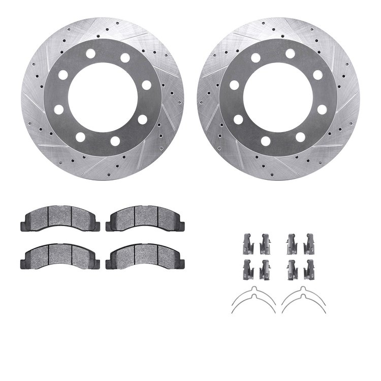 7512-54123 Drilled/Slotted Brake Rotors w/5000 Advanced Brake Pads Kit & Hardware [Silver], 1999-1999 Ford/Lincoln/Mercury/Mazda