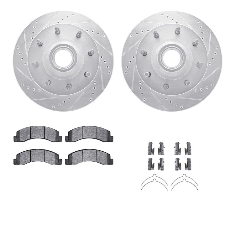 7512-54124 Drilled/Slotted Brake Rotors w/5000 Advanced Brake Pads Kit & Hardware [Silver], 1999-2002 Ford/Lincoln/Mercury/Mazda