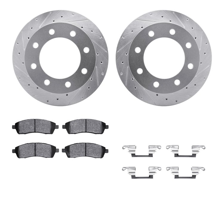 7512-54131 Drilled/Slotted Brake Rotors w/5000 Advanced Brake Pads Kit & Hardware [Silver], 1999-2005 Ford/Lincoln/Mercury/Mazda