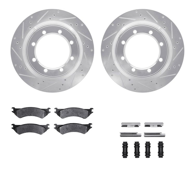 7512-54133 Drilled/Slotted Brake Rotors w/5000 Advanced Brake Pads Kit & Hardware [Silver], 1999-2007 Ford/Lincoln/Mercury/Mazda