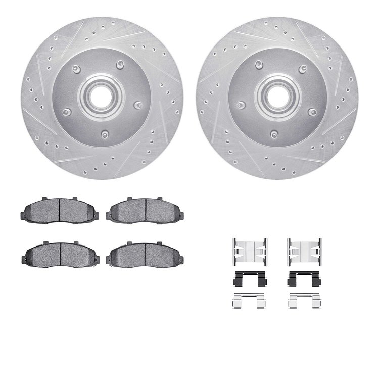7512-54135 Drilled/Slotted Brake Rotors w/5000 Advanced Brake Pads Kit & Hardware [Silver], 1997-1999 Ford/Lincoln/Mercury/Mazda
