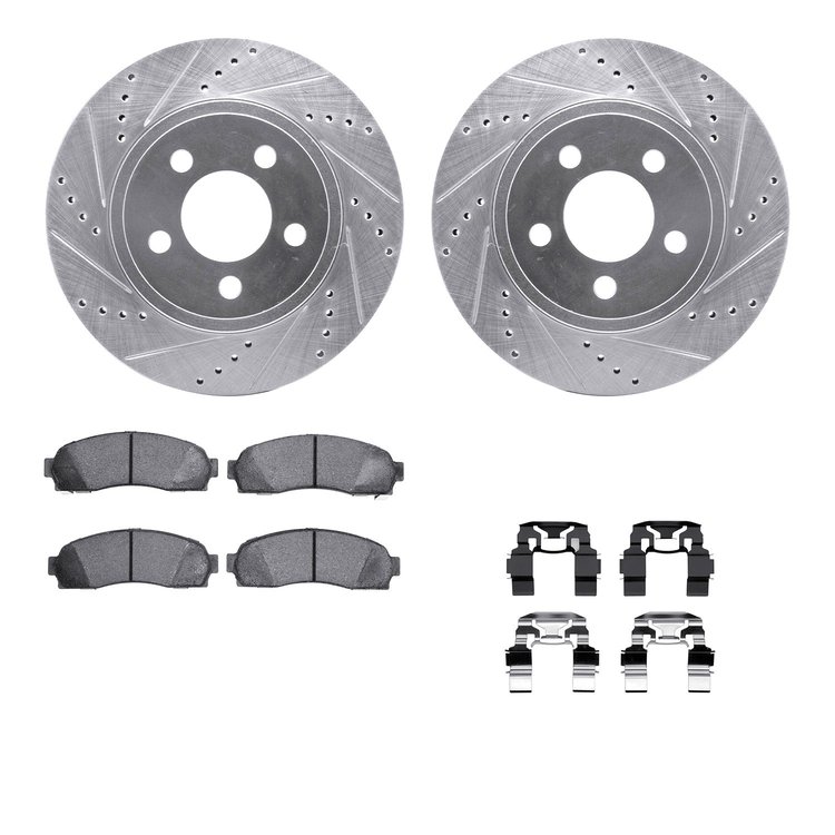 7512-54139 Drilled/Slotted Brake Rotors w/5000 Advanced Brake Pads Kit & Hardware [Silver], 2003-2005 Ford/Lincoln/Mercury/Mazda