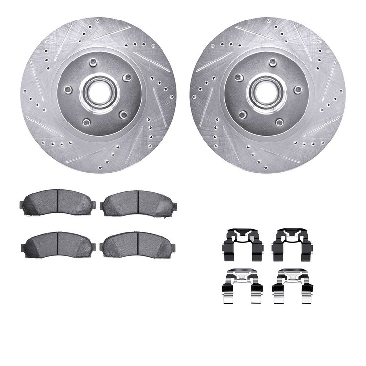 7512-54140 Drilled/Slotted Brake Rotors w/5000 Advanced Brake Pads Kit & Hardware [Silver], 2003-2005 Ford/Lincoln/Mercury/Mazda