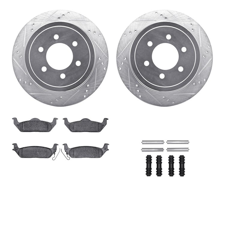7512-54146 Drilled/Slotted Brake Rotors w/5000 Advanced Brake Pads Kit & Hardware [Silver], 2010-2011 Ford/Lincoln/Mercury/Mazda