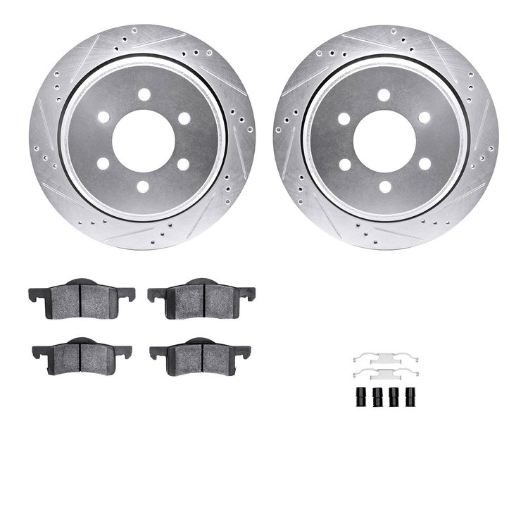 7512-54149 Drilled/Slotted Brake Rotors w/5000 Advanced Brake Pads Kit & Hardware [Silver], 2002-2006 Ford/Lincoln/Mercury/Mazda