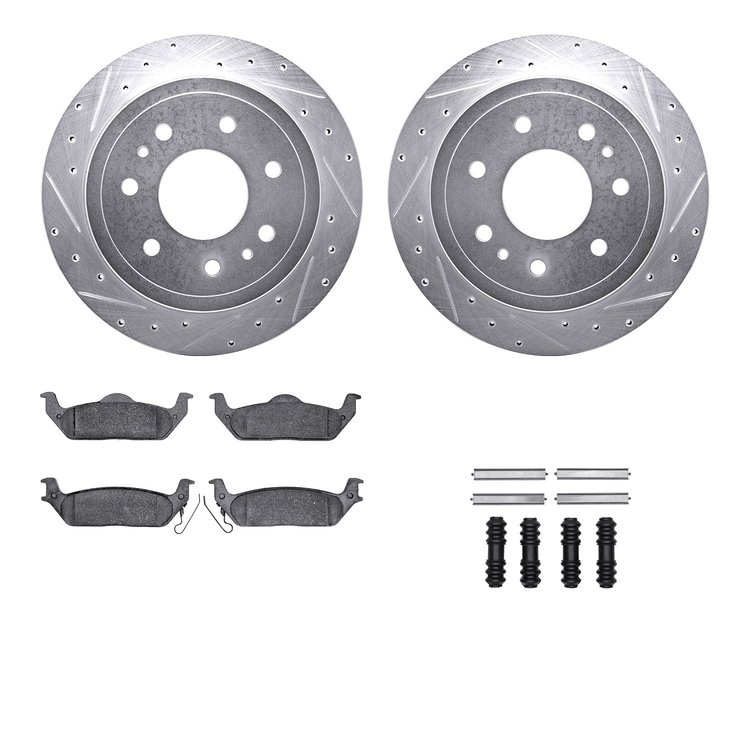 7512-54150 Drilled/Slotted Brake Rotors w/5000 Advanced Brake Pads Kit & Hardware [Silver], 2010-2011 Ford/Lincoln/Mercury/Mazda