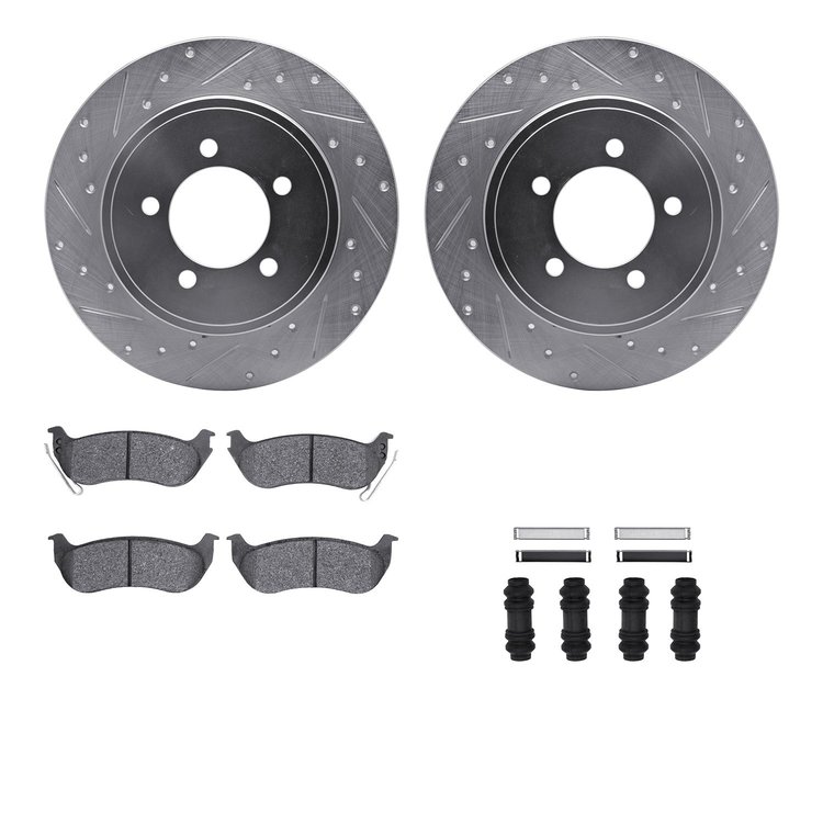 7512-54151 Drilled/Slotted Brake Rotors w/5000 Advanced Brake Pads Kit & Hardware [Silver], 2006-2010 Ford/Lincoln/Mercury/Mazda