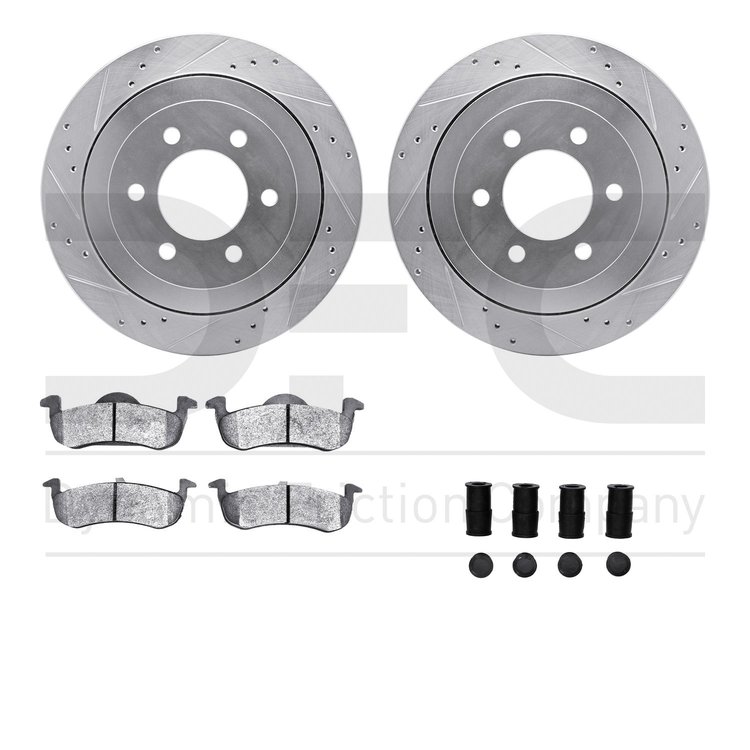 7512-54153 Drilled/Slotted Brake Rotors w/5000 Advanced Brake Pads Kit & Hardware [Silver], 2010-2017 Ford/Lincoln/Mercury/Mazda