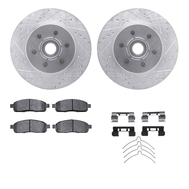 7512-54155 Drilled/Slotted Brake Rotors w/5000 Advanced Brake Pads Kit & Hardware [Silver], 2004-2008 Ford/Lincoln/Mercury/Mazda