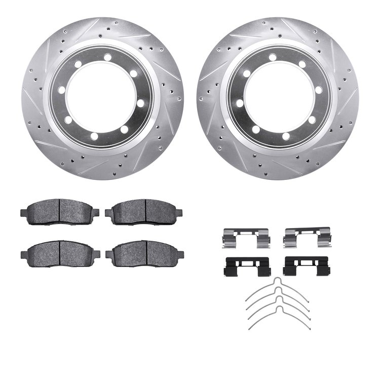 7512-54157 Drilled/Slotted Brake Rotors w/5000 Advanced Brake Pads Kit & Hardware [Silver], 2004-2008 Ford/Lincoln/Mercury/Mazda