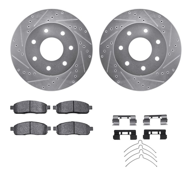 7512-54158 Drilled/Slotted Brake Rotors w/5000 Advanced Brake Pads Kit & Hardware [Silver], 2004-2008 Ford/Lincoln/Mercury/Mazda