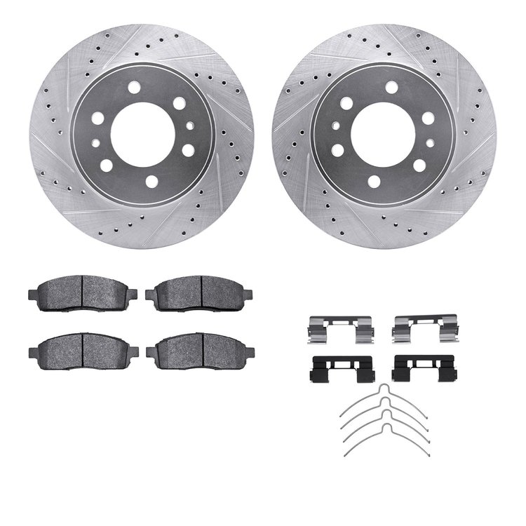 7512-54159 Drilled/Slotted Brake Rotors w/5000 Advanced Brake Pads Kit & Hardware [Silver], 2009-2009 Ford/Lincoln/Mercury/Mazda