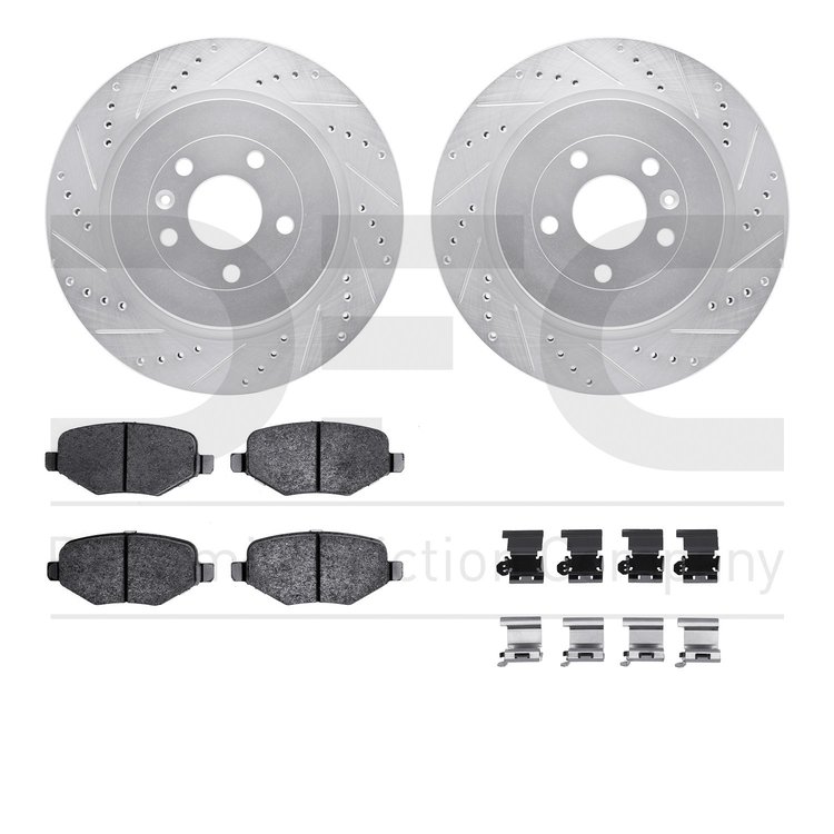 7512-54163 Drilled/Slotted Brake Rotors w/5000 Advanced Brake Pads Kit & Hardware [Silver], 2013-2016 Ford/Lincoln/Mercury/Mazda