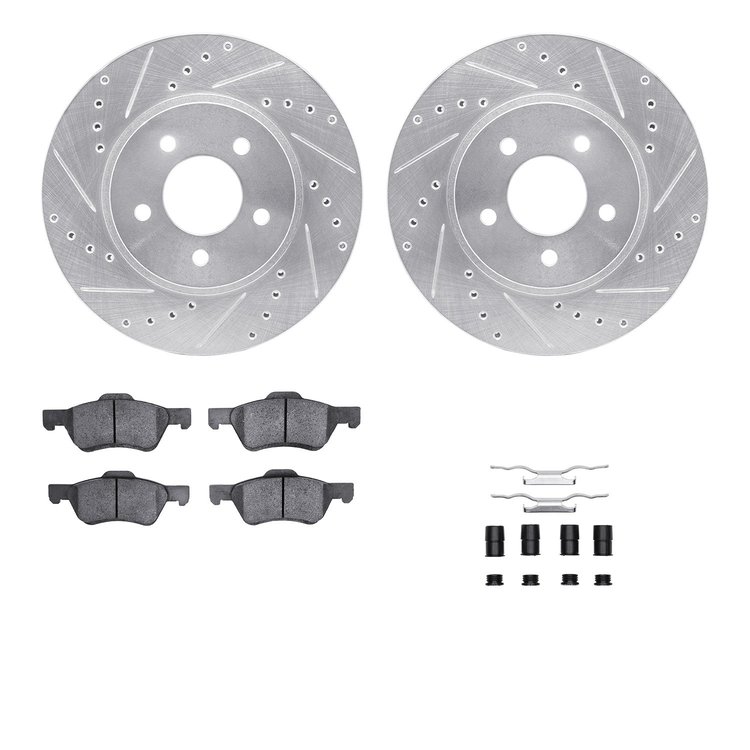 7512-54170 Drilled/Slotted Brake Rotors w/5000 Advanced Brake Pads Kit & Hardware [Silver], 2008-2012 Ford/Lincoln/Mercury/Mazda