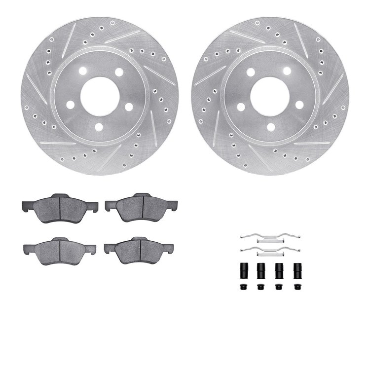 7512-54172 Drilled/Slotted Brake Rotors w/5000 Advanced Brake Pads Kit & Hardware [Silver], 2009-2012 Ford/Lincoln/Mercury/Mazda
