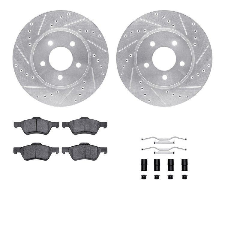 7512-54174 Drilled/Slotted Brake Rotors w/5000 Advanced Brake Pads Kit & Hardware [Silver], 2009-2012 Ford/Lincoln/Mercury/Mazda