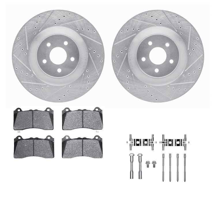 7512-54176 Drilled/Slotted Brake Rotors w/5000 Advanced Brake Pads Kit & Hardware [Silver], 2016-2018 Ford/Lincoln/Mercury/Mazda