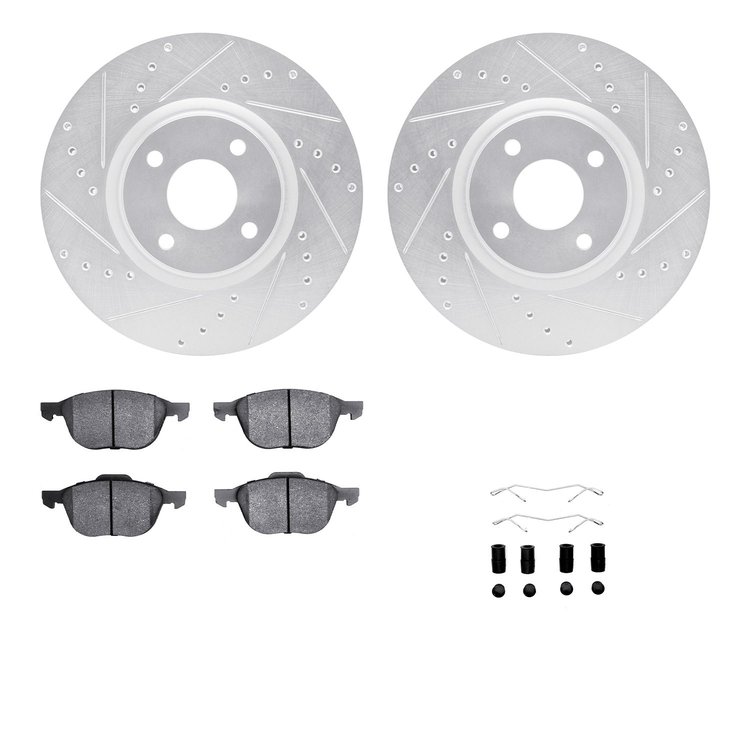 7512-54182 Drilled/Slotted Brake Rotors w/5000 Advanced Brake Pads Kit & Hardware [Silver], Fits Select Ford/Lincoln/Mercury/Maz