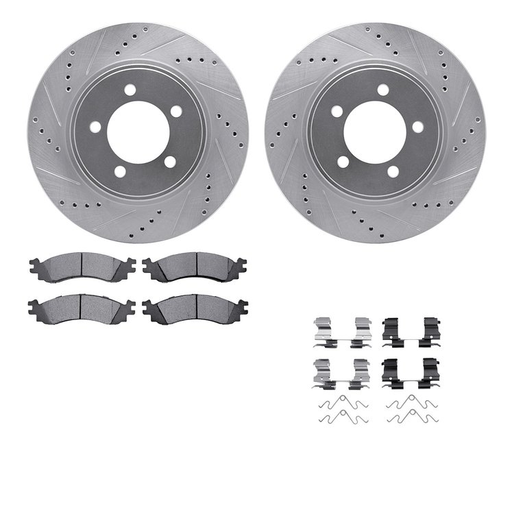 7512-54184 Drilled/Slotted Brake Rotors w/5000 Advanced Brake Pads Kit & Hardware [Silver], 2006-2010 Ford/Lincoln/Mercury/Mazda