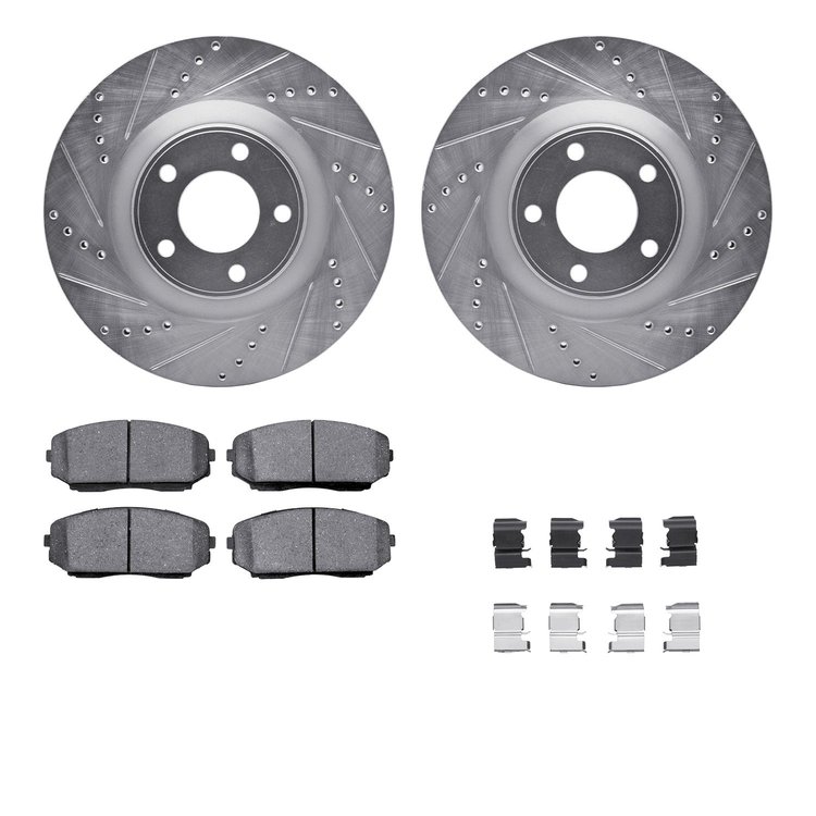 7512-54188 Drilled/Slotted Brake Rotors w/5000 Advanced Brake Pads Kit & Hardware [Silver], 2007-2015 Ford/Lincoln/Mercury/Mazda