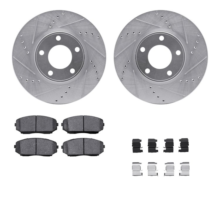 7512-54189 Drilled/Slotted Brake Rotors w/5000 Advanced Brake Pads Kit & Hardware [Silver], 2007-2008 Ford/Lincoln/Mercury/Mazda