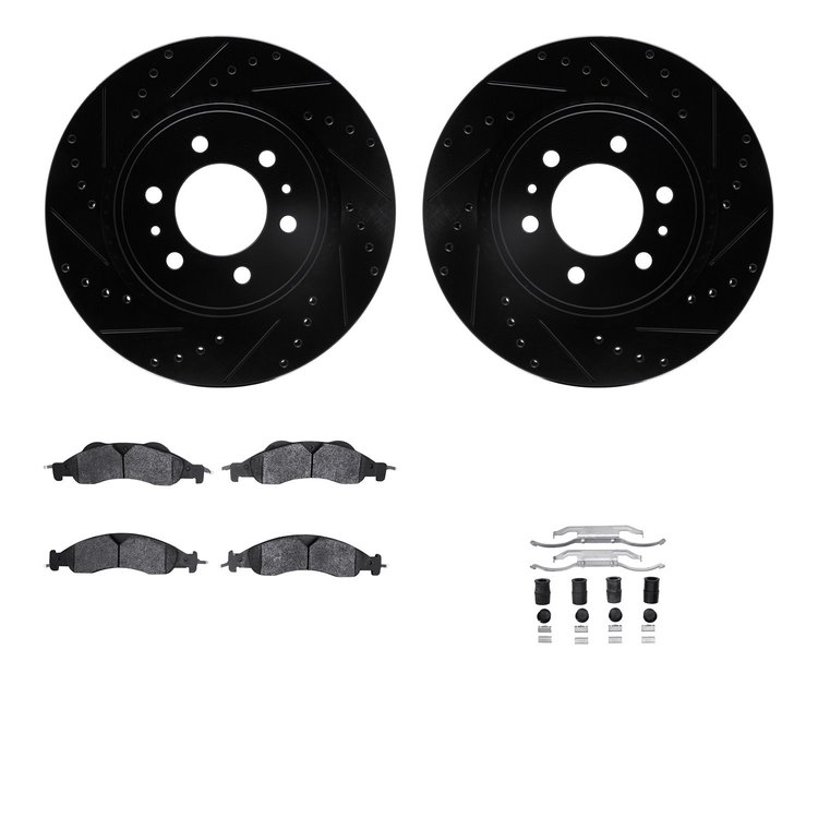 7512-54191 Drilled/Slotted Brake Rotors w/5000 Advanced Brake Pads Kit & Hardware [Silver], 2007-2009 Ford/Lincoln/Mercury/Mazda