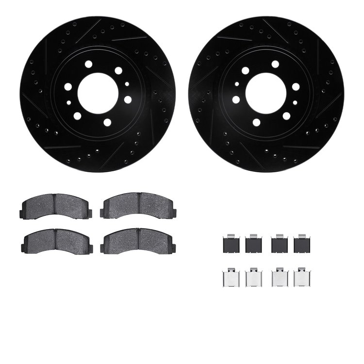7512-54223 Drilled/Slotted Brake Rotors w/5000 Advanced Brake Pads Kit & Hardware [Silver], 2010-2021 Ford/Lincoln/Mercury/Mazda