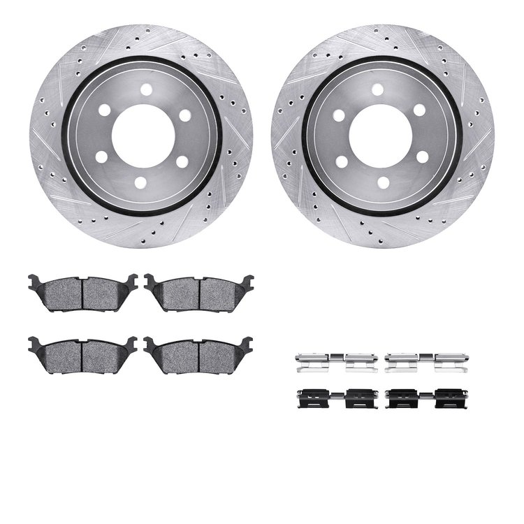 7512-54228 Drilled/Slotted Brake Rotors w/5000 Advanced Brake Pads Kit & Hardware [Silver], 2015-2017 Ford/Lincoln/Mercury/Mazda