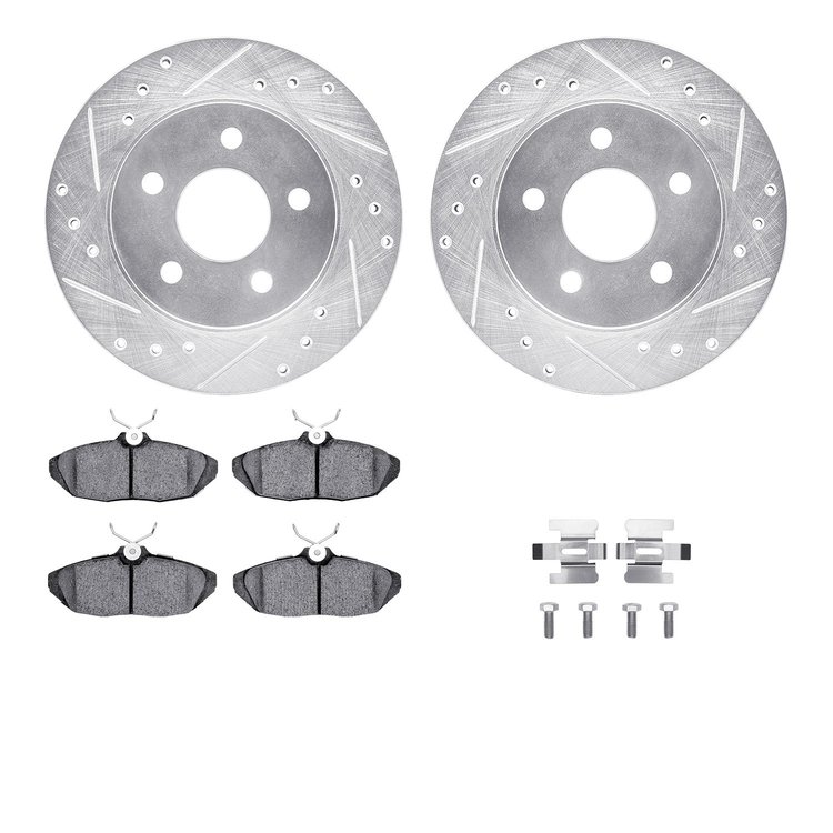 7512-54315 Drilled/Slotted Brake Rotors w/5000 Advanced Brake Pads Kit & Hardware [Silver], 1993-1998 Ford/Lincoln/Mercury/Mazda