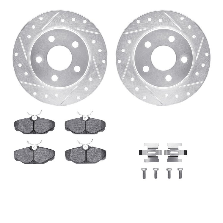 7512-54318 Drilled/Slotted Brake Rotors w/5000 Advanced Brake Pads Kit & Hardware [Silver], 1993-2005 Ford/Lincoln/Mercury/Mazda