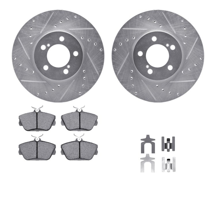 7512-54339 Drilled/Slotted Brake Rotors w/5000 Advanced Brake Pads Kit & Hardware [Silver], 1995-2002 Ford/Lincoln/Mercury/Mazda