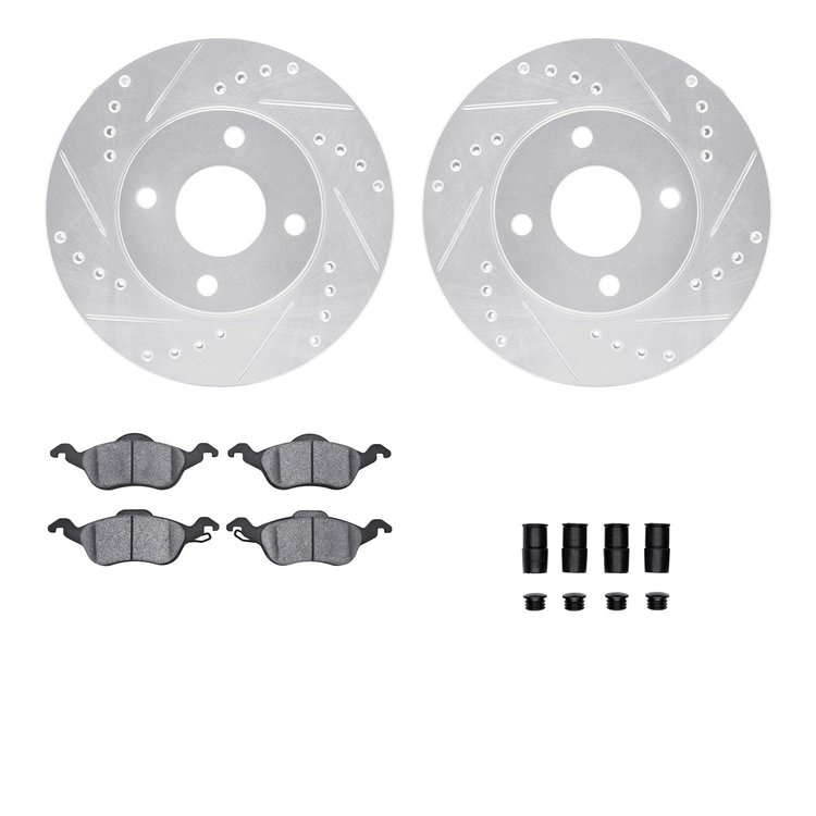 7512-54377 Drilled/Slotted Brake Rotors w/5000 Advanced Brake Pads Kit & Hardware [Silver], 2000-2004 Ford/Lincoln/Mercury/Mazda
