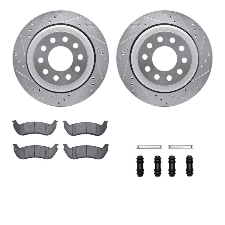 7512-55001 Drilled/Slotted Brake Rotors w/5000 Advanced Brake Pads Kit & Hardware [Silver], 2003-2011 Ford/Lincoln/Mercury/Mazda