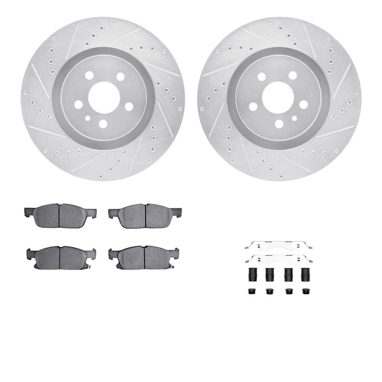 7512-55002 Drilled/Slotted Brake Rotors w/5000 Advanced Brake Pads Kit & Hardware [Silver], 2017-2020 Ford/Lincoln/Mercury/Mazda