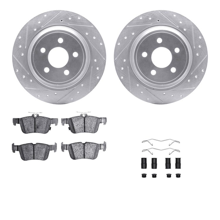7512-55009 Drilled/Slotted Brake Rotors w/5000 Advanced Brake Pads Kit & Hardware [Silver], Fits Select Ford/Lincoln/Mercury/Maz