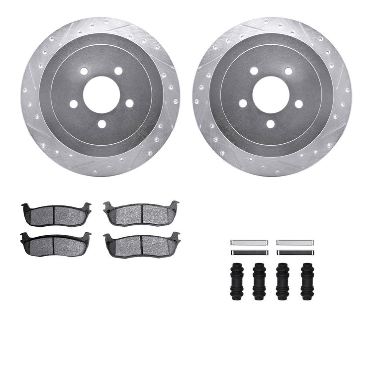 7512-55020 Drilled/Slotted Brake Rotors w/5000 Advanced Brake Pads Kit & Hardware [Silver], 2003-2011 Ford/Lincoln/Mercury/Mazda